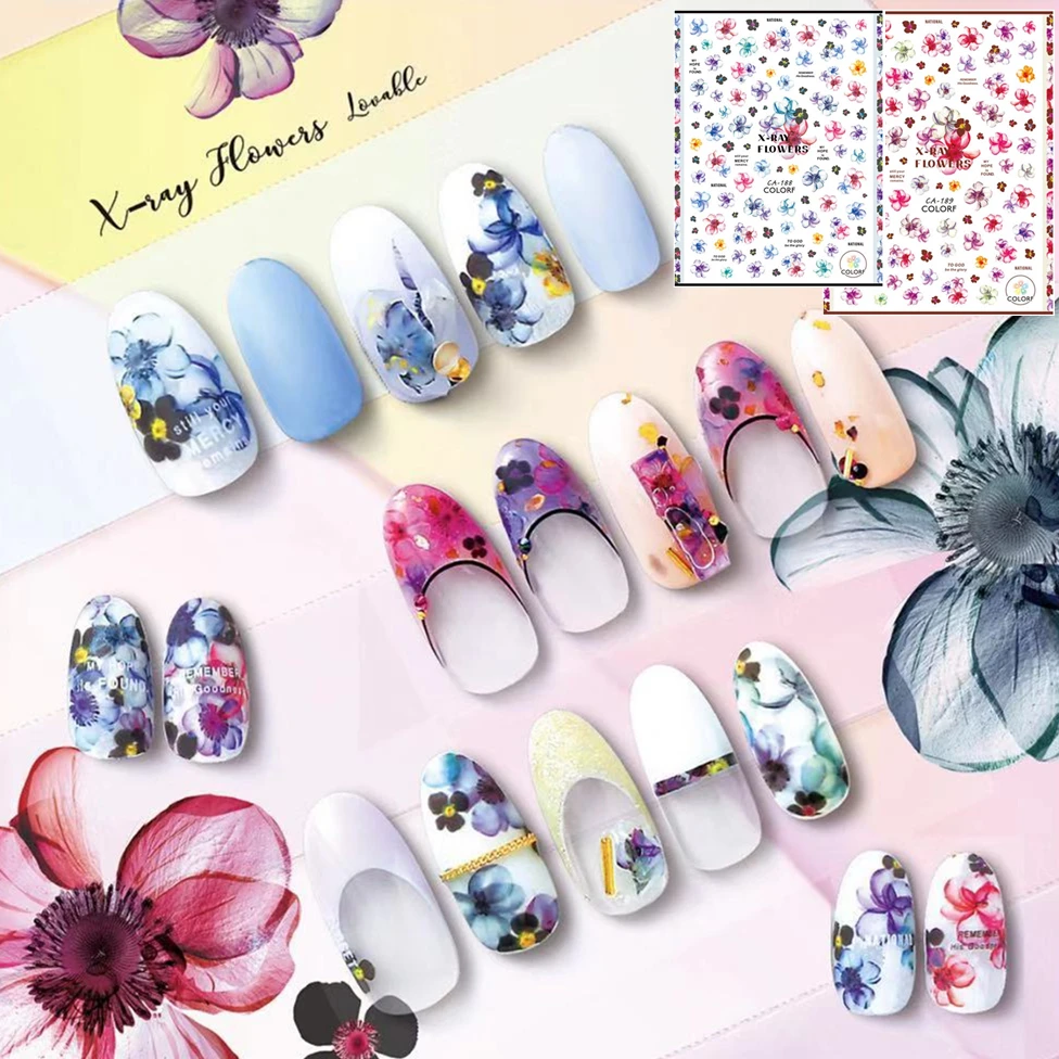

CA-188-189 DREAM Blue pink flower 3d nail art stickers decal template diy nail tool decorations