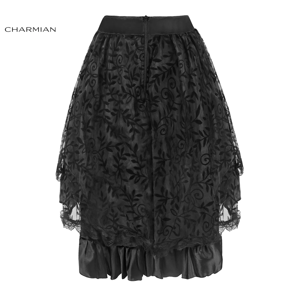 Женская винтажная юбка Charmian Черная кружевная в стиле стимпанк с цветочным