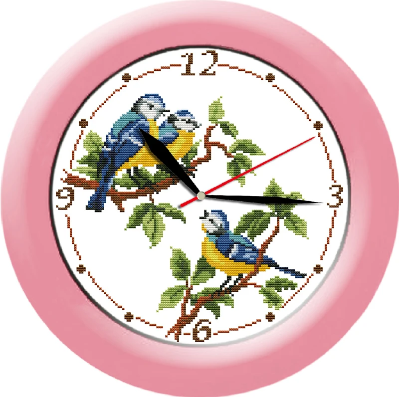 Birds Cross Stitch Kit 14ct 11ct Count Print Canvas Wall Clock Stitches Embroidery Diy Handmade