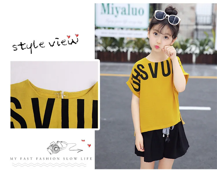 Summer Children Clothing Sets For Girls 2019 Fashion Letter Print Tshirts Tops Shorts Teenage Clothes 2Pcs Kids Suit 10 12 Years (8)