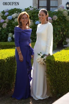 

White Wedding Dresses 2019 Watteau Cape Long Sleeves Grace Simple Design Formal Bridal Bride Gowns vestido de novia robe mariage