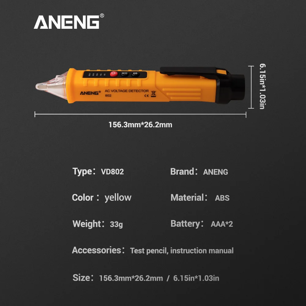 ANENG VD802 Бесконтактный переменного тока индикатор напряжения метр 12 V-1000 v ручка Стиль Электрический счетчик светодиодный Напряжение Dectetor Сенсор