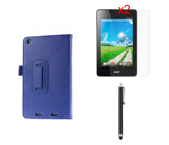 

4in1 Luxury Folio Stand PU Leather Case Cover + 2x Clear Screen Protector + Stylus For Acer Iconia Tab One 7 B1-730HD B1-730 7"
