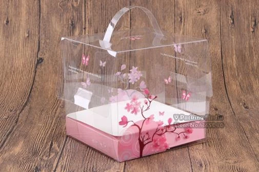 15x15x15 см Розовая прозрачная пластиковая коробка с ручкой, прозрачный ПВХ кекс коробки, свадебные сувениры и подарочная бумага коробка конфет 50 шт./лот