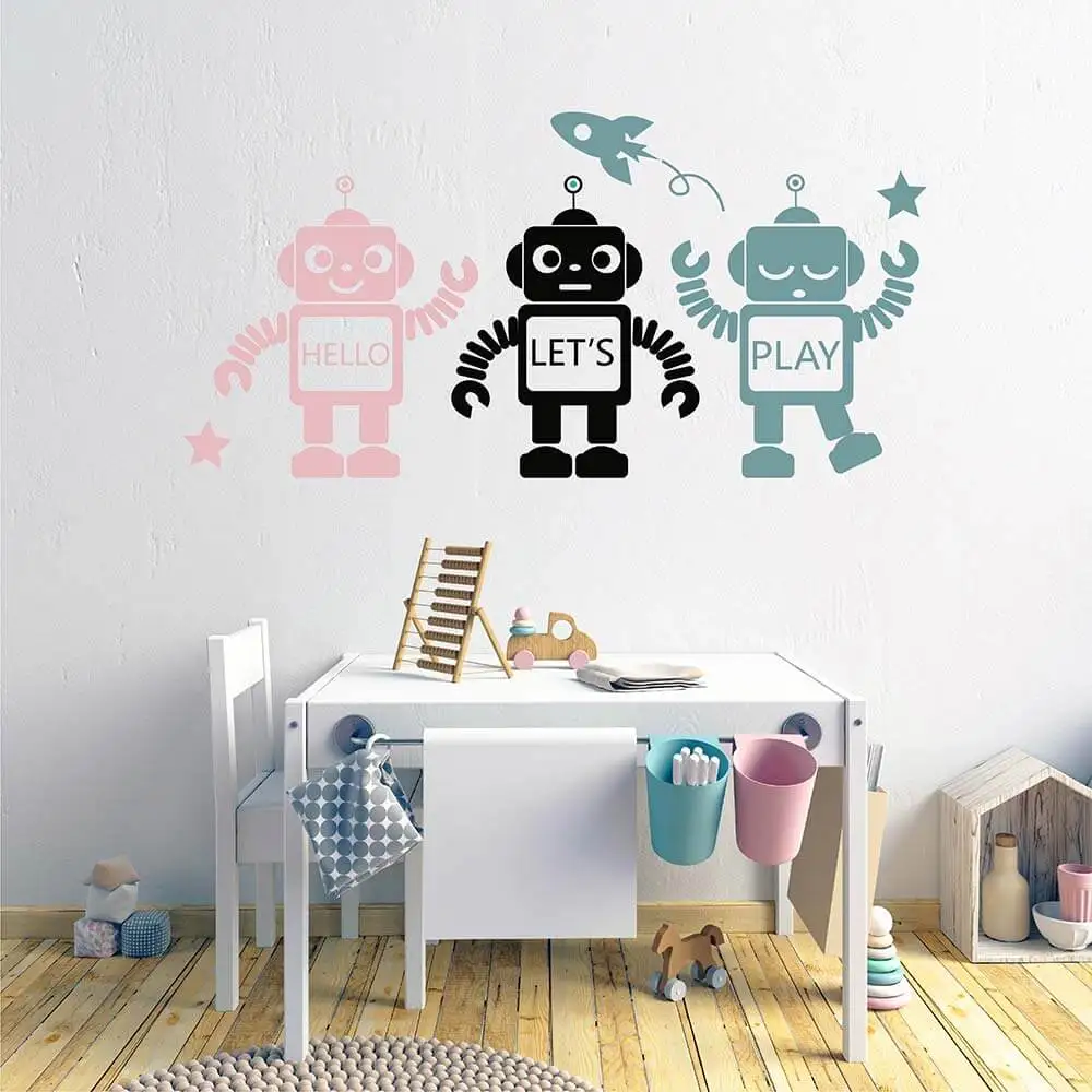 Three Robots Wall Decal Nursery Robots Wall Sticker For Children's Room