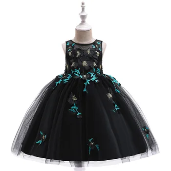 

Hot Sale A-Line Sleeveless Black Birthday Party Kids Dresses Tulle Pageant Dresses For Girls First Communion Dresses