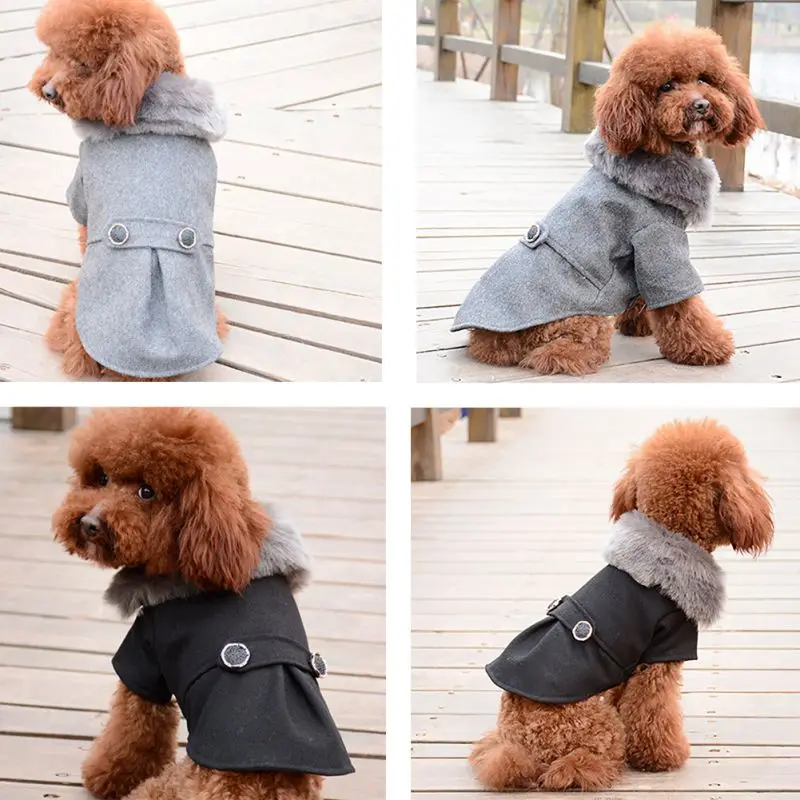 

Solid Puppy Apparel Hoodies Pet Dog Winter Warm Cloth Woollen Coat with Fur Collar for Autumn Winter Pet Dog Winter Costume