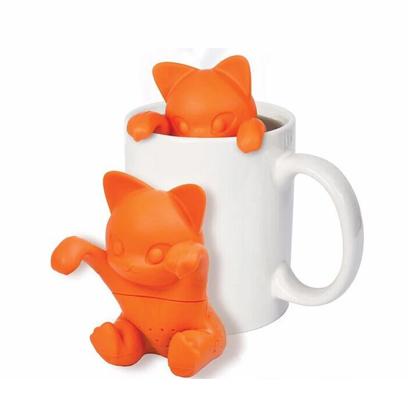 WOWCC креативный ситечко для чая с изображением котенка из мультфильма силиконовый милый котенок для заварки чая милый оранжевый котенок силиконовые чайные инструменты