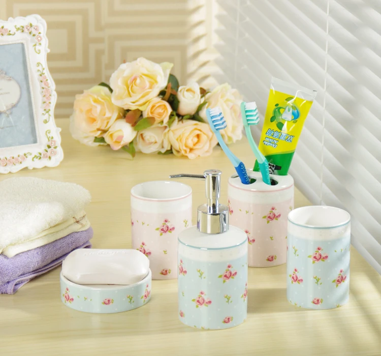

Wedding Decoration Gift Bathroom Accessories Toothbrush Holder Fashion Ceramic 5 piece Wash Suit Bathroom Products Free Shipping