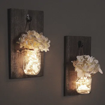 

Rustic Home Decor, Set of 2 Mason Jar Sconces, Hanging Mason Jar Sconce Decor,Wall Sconce Decor,Mason Jar Sconce with Flowers
