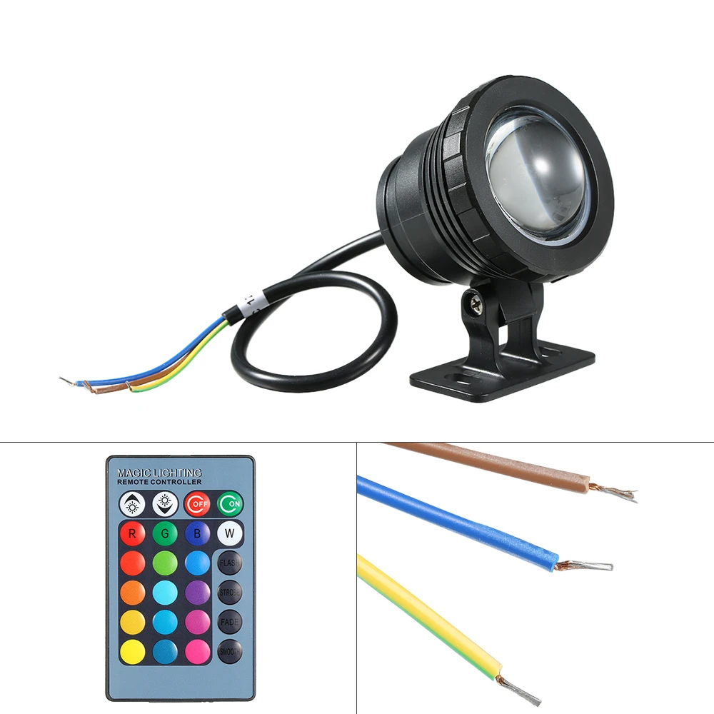 10W RGB LED Underwater Spot Flood Light Pool Yard Fountain Lamp DC12V pool Pond