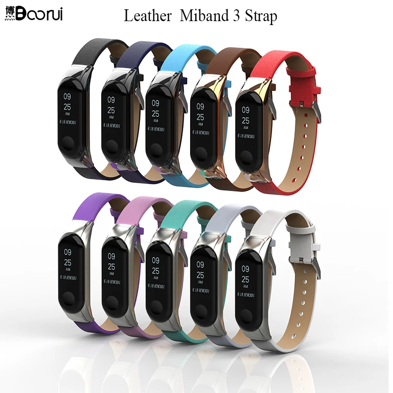 BOORUI Leather Miband 3 Strap Smart Accessories for Xiaomi Mi Band 3 Strap Replacement Anti-Lost Sports Belt with Metal case - ANKUX Tech Co., Ltd