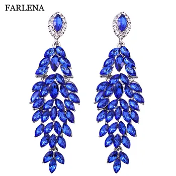 

FARLENA Wedding Jewelry Leaf shape Crystal Rhinestones Drop Earrings for Women Bridal long Party Earrings