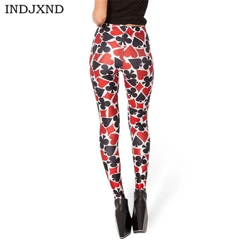 

INDJXND Autumn Poker Flower Leggings Halloween Printed Fashion Stretch Female Leggins For Women Leggin Punk Rock Clothing