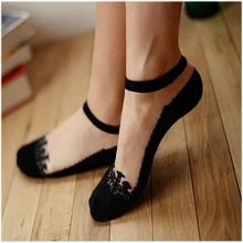 Модные тонкие женские летние кружевные короткие носки с хлопковой подошвой, женские нескользящие прозрачные стильные невидимые носки с прозрачным стеклом