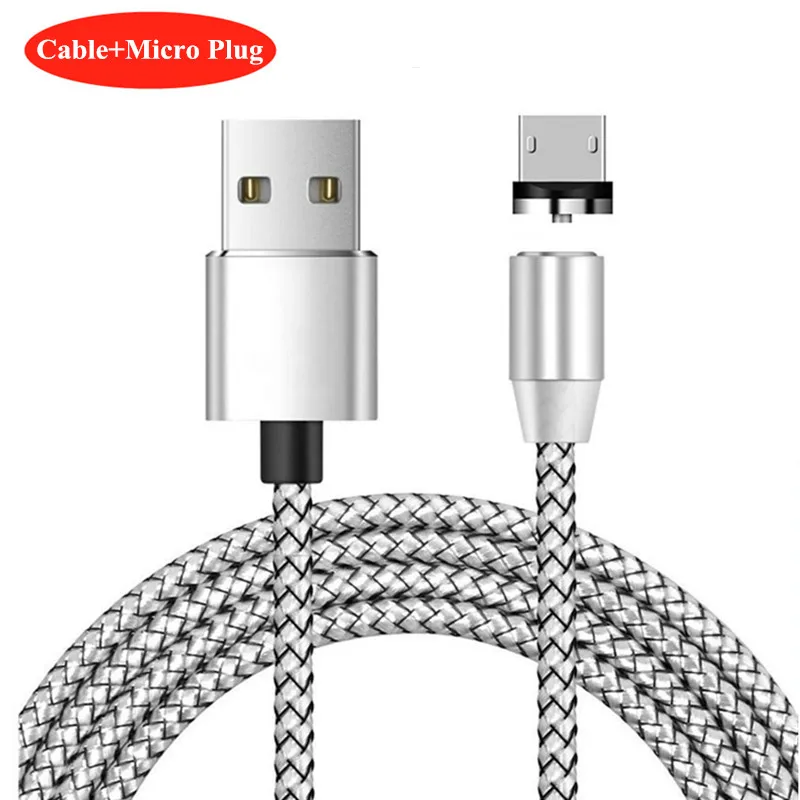 НИСИ 1 м 5 В/2,1 а светодиодный магнитный usb-кабель для зарядки iPhone, samsung, Xiaomi, huawei type C/Micro usb/IOS, кабель для быстрой зарядки - Цвет: Silver Micro Cable