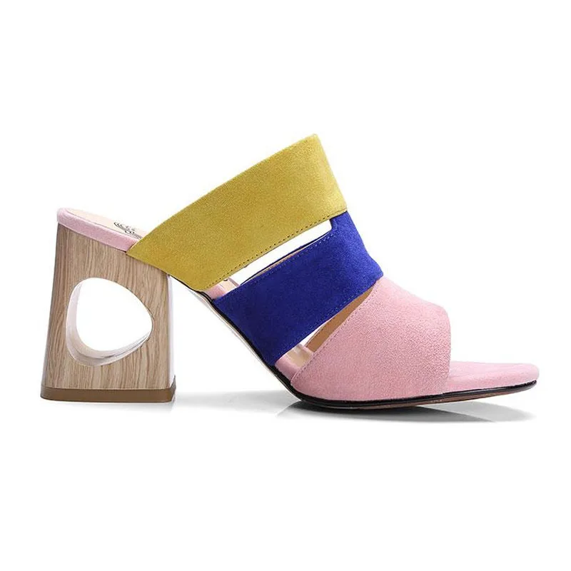Kid Suede Slides Casual Beach Slippers Platform Shoes Woman Summer 2018 New Slip On High Fretwork Heels Sandals Women Lady Shoes (5)