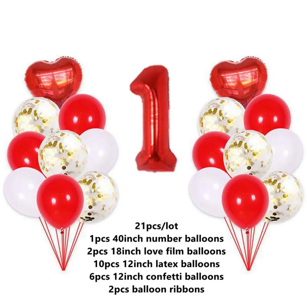 Taoup 19 шт. первый день рождения Balloosn набор 1st Baby Shower номер 1 год латексные шары конфетти Количество шариков Аксессуары - Цвет: Red Balloons