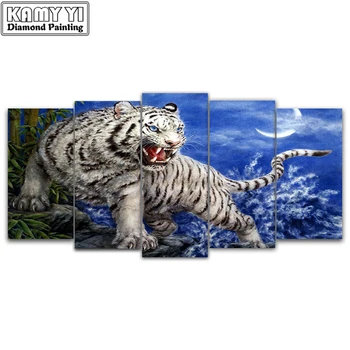 

5d diy Diamond embroidery moonlight tiger 5pcs Multi-picture Combination diamond painting Cross Stitch home decoration