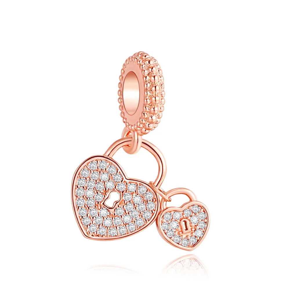 

Pandulaso Woman DIY Beads Love Locks Dangle Charm Fit Original Bracelet & Bangle Rose Gold Charms For Woman Wholesale