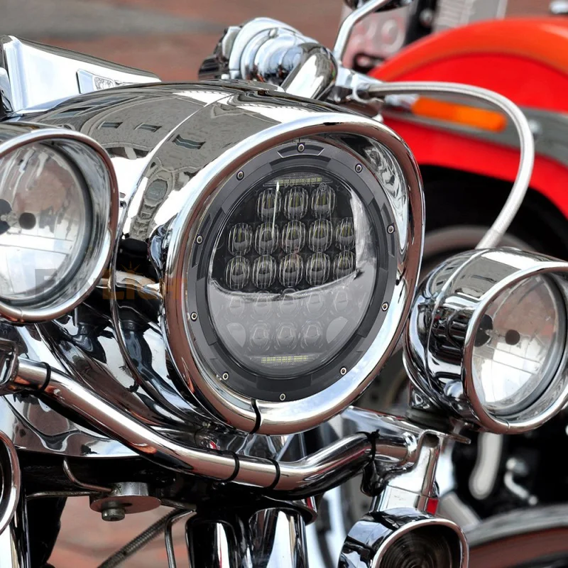 FADUIES 7 inch Round Black 105W 5D Motorcycle LED Daymaker Projector Headlight For Harley Davidson Motorcycle 7 LED headlamp (1)