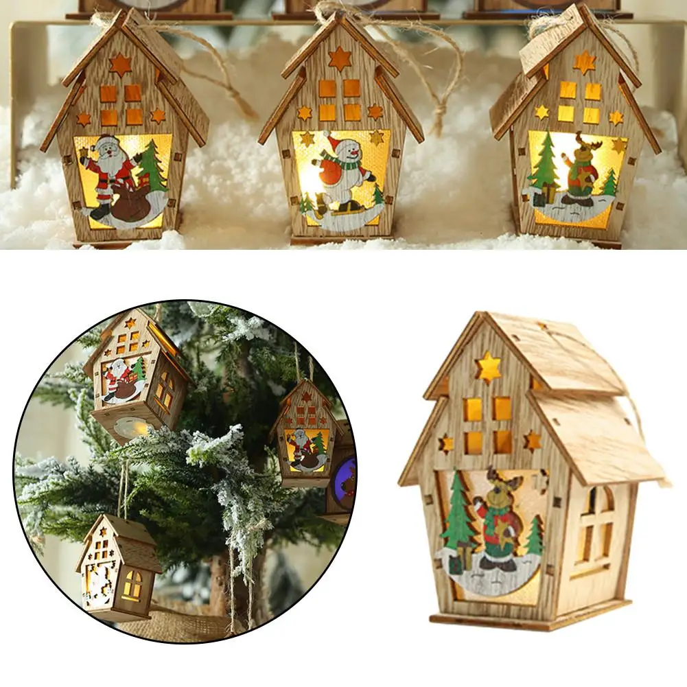 

1 pc Led Light Wood House Christmas Tree Decorations For Home Hanging Ornaments Holiday Nice Xmas Gift Wedding Decorations