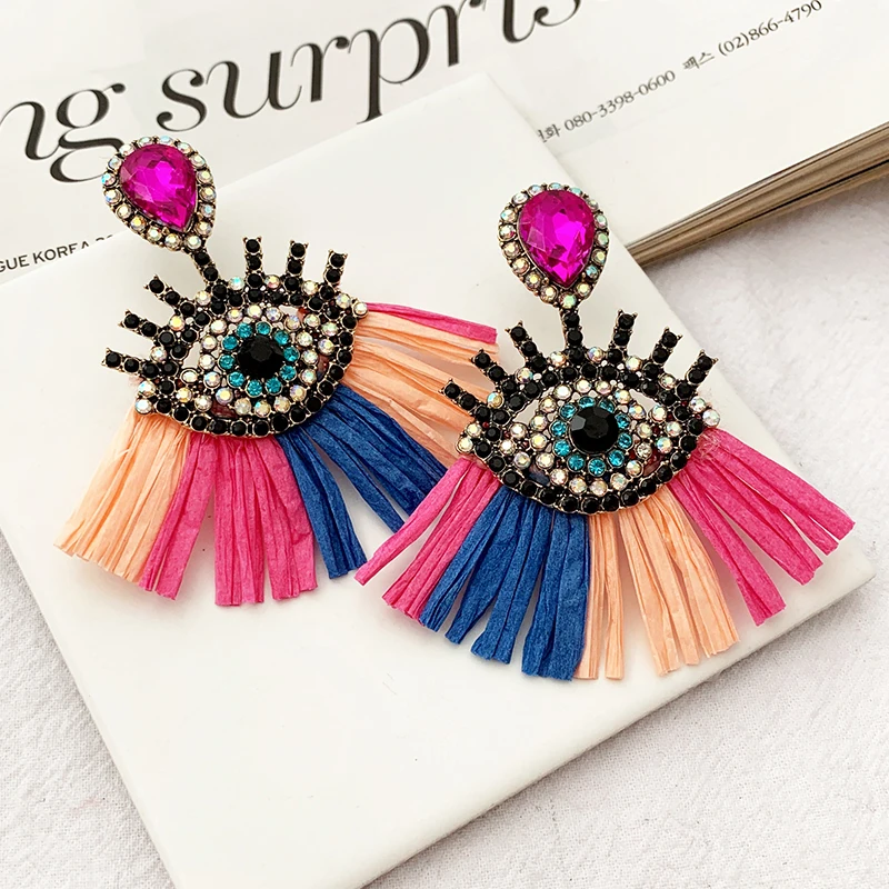 

Design Lafite Long Tassel Earrings For Women Vintage Geometric Eye Crystal Dangle Statement Earrings Christmas Jewelry Gift