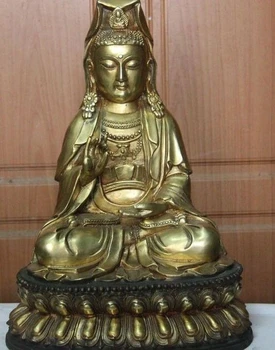 

15" Tibet Buddhism Fane Copper Bronze Guanyin Bodhisattva Kwan-yin Buddha Statue