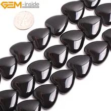 Драгоценный камень-внутри натуральный Гладкий сердце черный агатовый камень бусины для изготовления ювелирных изделий 20X20 мм 14 дюймов DIY ювелирные изделия
