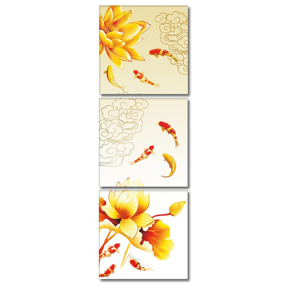 Модульный холст постер домашний декор 3 шт. Koi Fish Lotus и Carp картина Современная