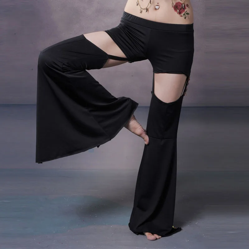 

2016 Women Black Tribal Belly dance pants opening of the dance training trousers belly dancing open pants NMMP003