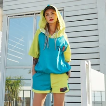 

2018 Women's Sets Summer Cropped Tops Shorts Set 2 Pieces Sets Womens Casual Tracksuit Hooded crop tops waterproof short