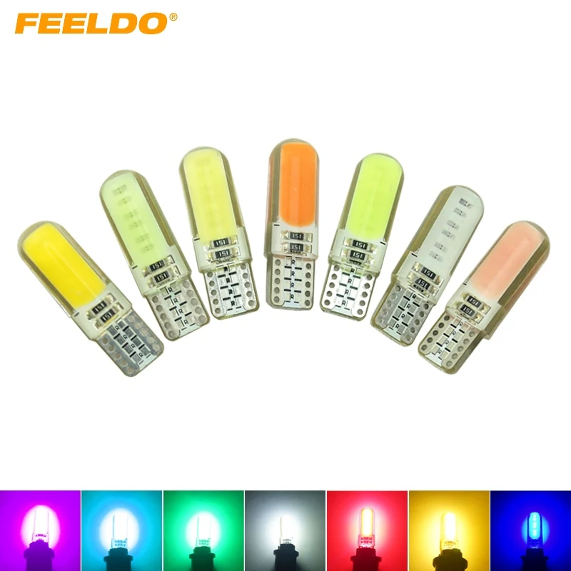 

FEELDO 1PC Auto T10 194 168 W5W COB 12 Chips Silica Car LED Door License LED Light Bulb Wedge Light 7-Color