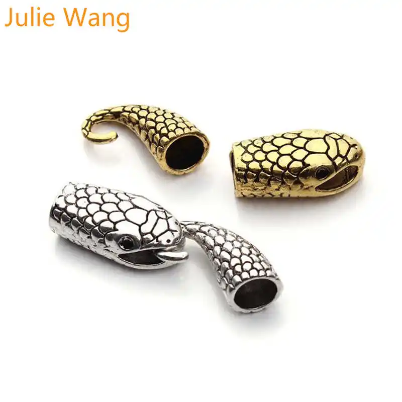 

Julie Wang 5pcs Snake Head Tail End Caps Clasps For 7mm Round Leather Cord Connector Bracelet Findings Jewelry Accessory Making
