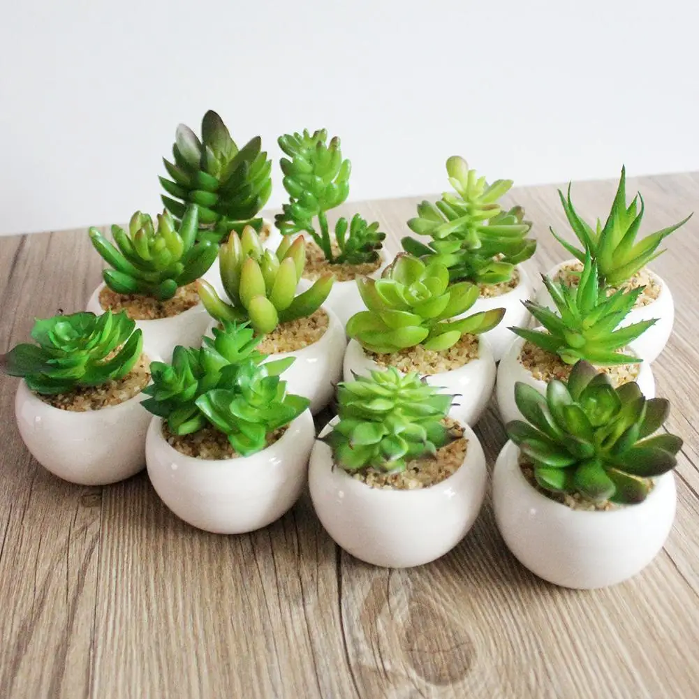 

1pc Mini Potted Artificial Green Succulent Plants Bonsai Set Fake Flower Vase Decorative Flower Home Balcony Decor Random Color