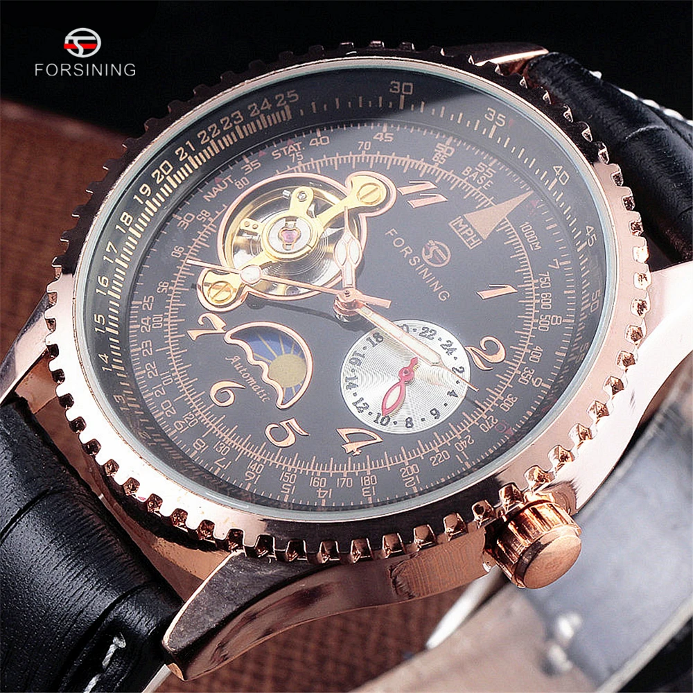 Мужские наручные часы FORSINING Tourbillon роскошные модные автоматические с кожаным