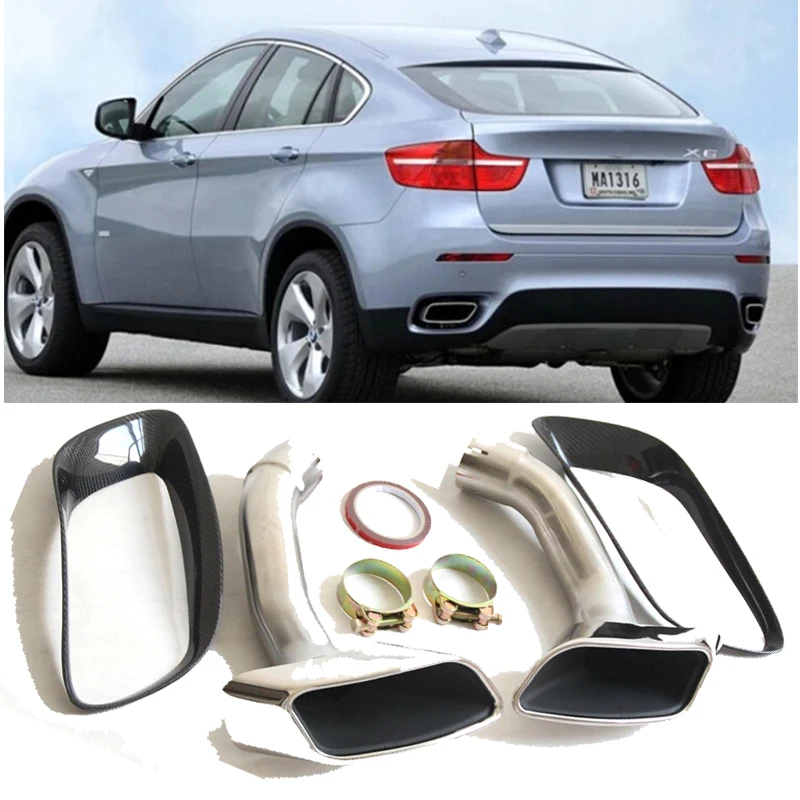 Pair Chrome Exhaust Dual Tail Pipe Muffler Tip 304 Stainless Steel Cover For BMW X6 E71 2008-2014 Motorsport Power M Performance