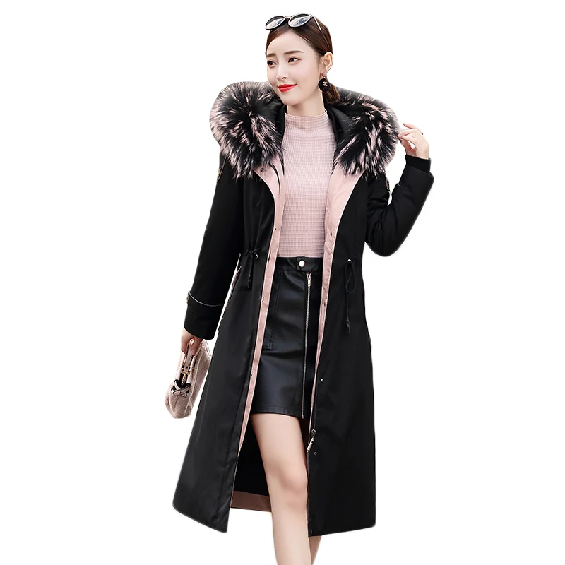 

Big Fur Collar Down Jacket Female Long 2018 New Winter Slimming White Duck Down Women Hooded Fashion Big Size Outwear Coat ZS555