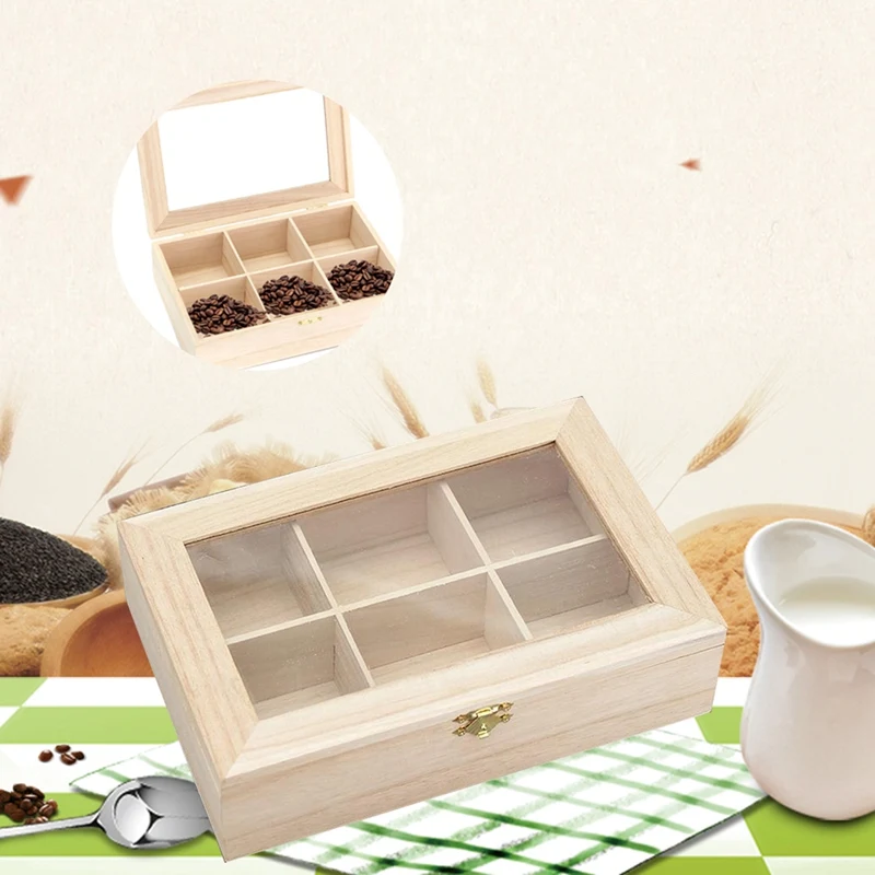 6 отсеков чайная коробка из натурального дерева чайная сумка прочный органайзер для хранения бижутерии коробка деревянный сахар подарочные коробки пакет контейнер драгоценный камень