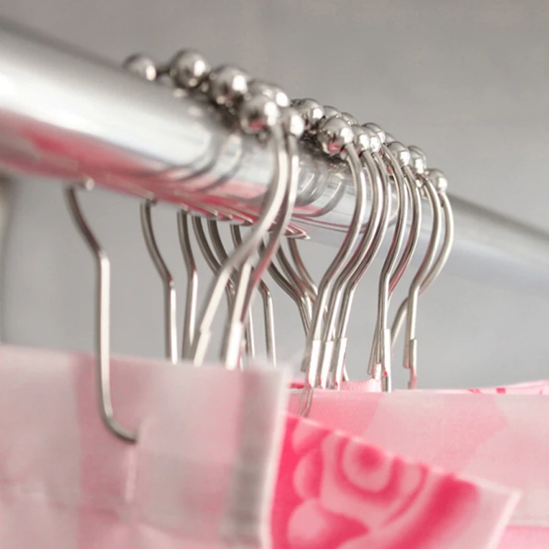 

12pcs/set Bath Curtain Rollerball 5 Roller Ball Shower Curtain Rings Hooks Polished Satin Nickel Ball Curtain Rings Hooks