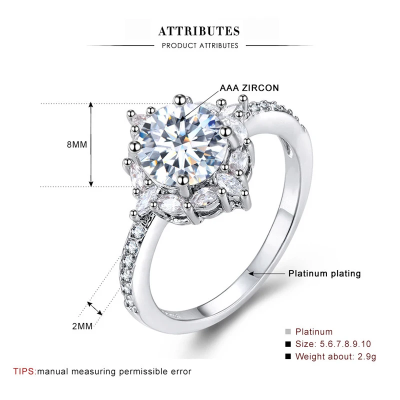 New Arrival Luxury Round Large Crystal Ring Wedding Finger Rings For Women Cubic Zircon anillos mujer anel bague femme Hot YR101 (3)