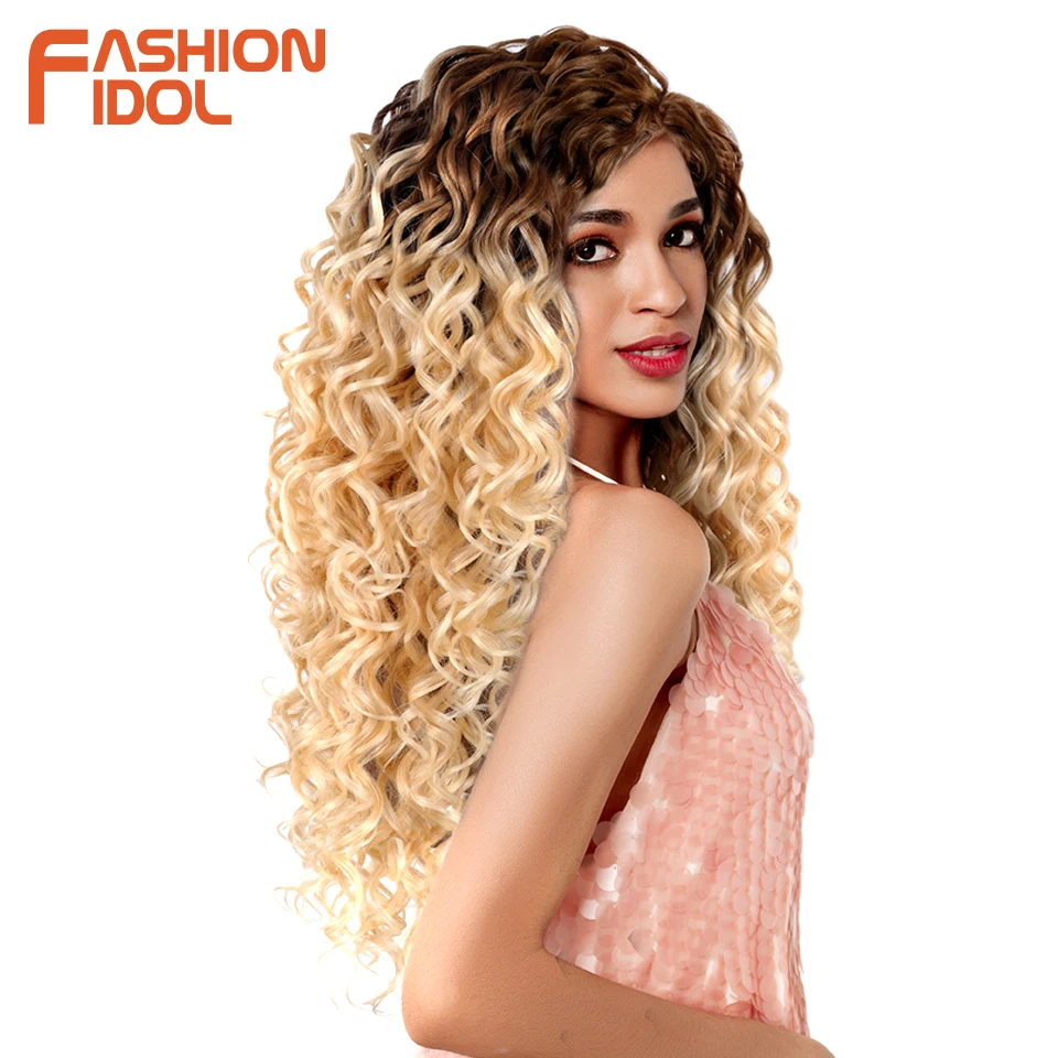 Najtaniej Moda IDOL głęboka fala wiązki kręcone syntetyczne doczepy do włosów Water Wave Ombre blond 6 sztuk paczka 24 28 cal splot włosów wiązki