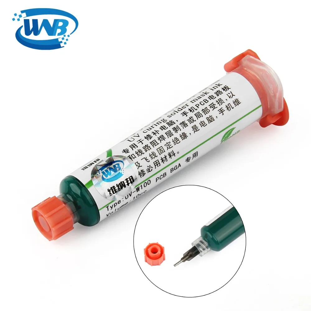 WNB 10ML Green Oil UV Solder Mask BGA PCB Paint Prevent Corrosive Arcing Soldering Paste Flux Inks Soft Nylon Brush 9 LED Light
