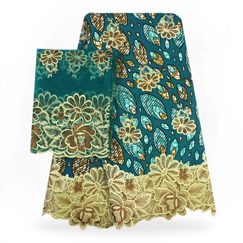 

High grade Hollandais Wax embroidery African french tulle lace fabric with cord lace border Real Wax Wise choice 5 yards/pc YBG7