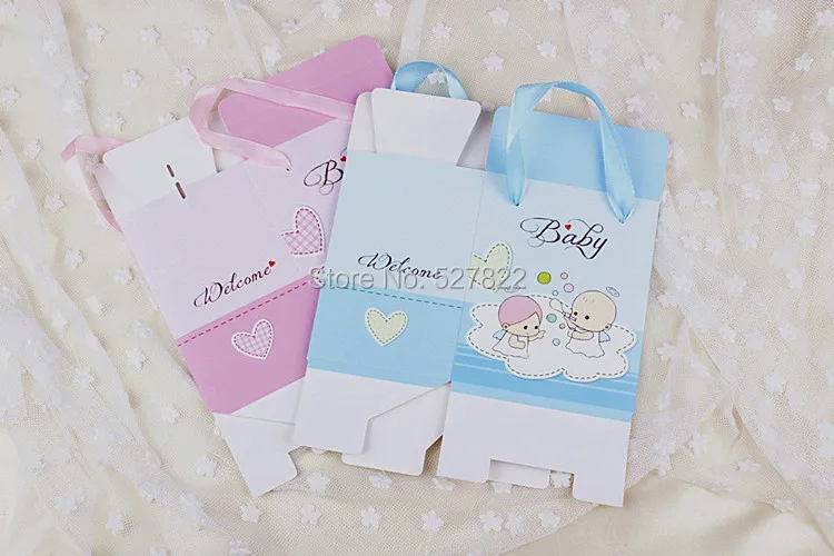 100 PCS 2 Colors Pink and Bule Baby Shower Candy Gift Box19