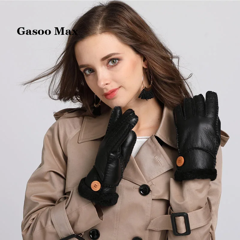 Русские женские зимние теплые перчатки шерсть лучшие подарки перчатки из натуральной кожи теплые уличные женские зимние перчатки