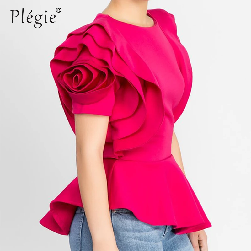 Летняя Блузка Plegie с рукавом бабочкой модные женские топы круглым вырезом и
