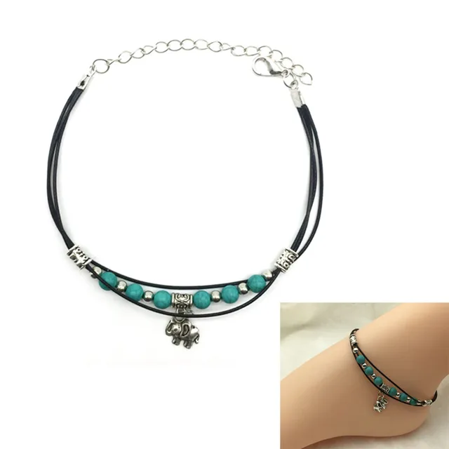 2017 Beach Jewelry Tibetan Elephant Pendant Green Beads Anklet Foot 2017 Beach Jewelry Tibetan Elephant Pendant Green Beads Anklet Foot Leather Chain Ankle Bracelet