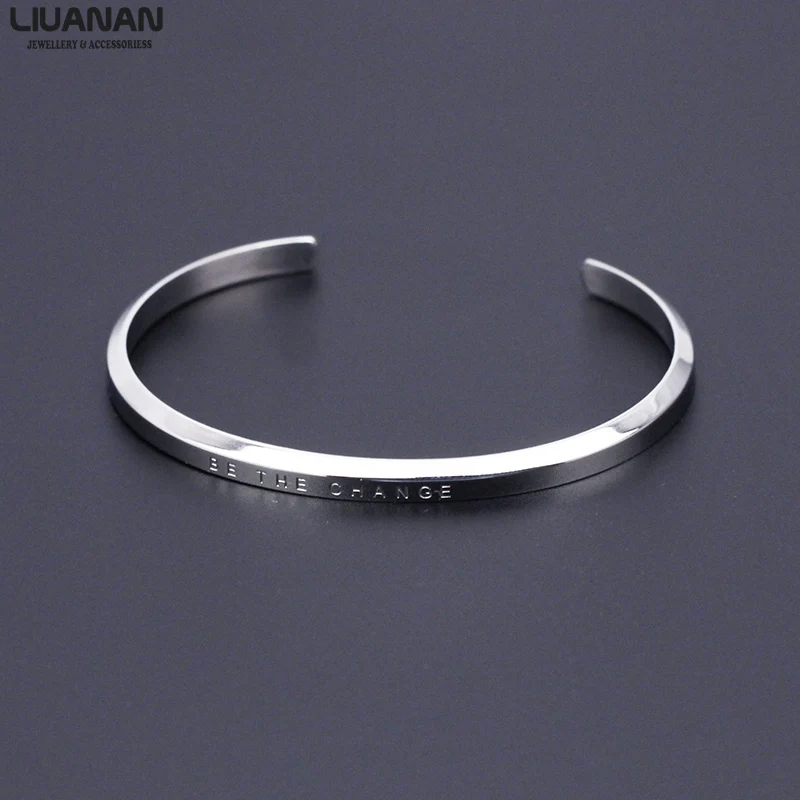 4 мм манжета браслет с мантрой браслет из нержавеющей стали "быть переменой" вдохновляющий браслет для женщин
