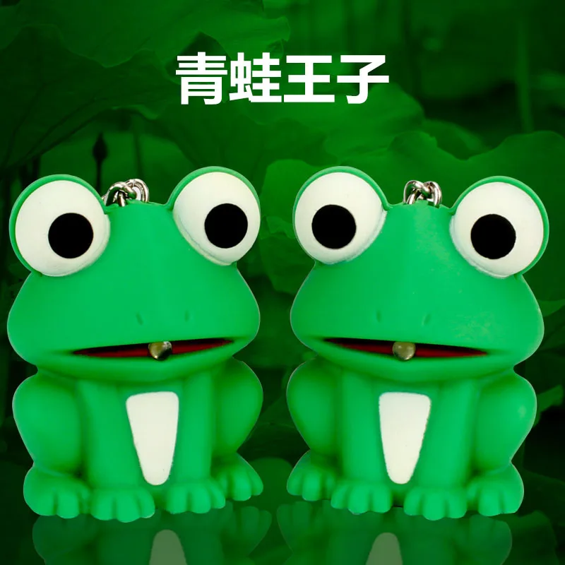 100Pcs Cartoon Big Eyes Frog LED Keychain Cute Animals Mini Flashlight